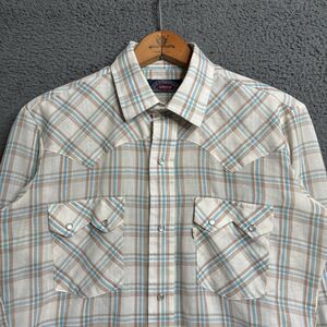 Vintage 80s LEVIS Western Shirt Medium Pearl Snap Sawtooth Yoke Plaid Big E Thin